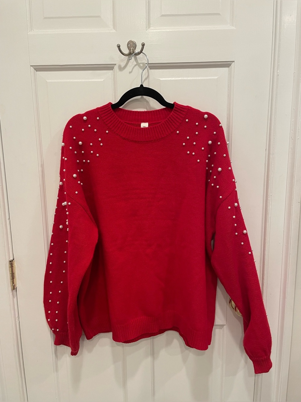 Red Pearl-Detail Crewneck Sweater - Women